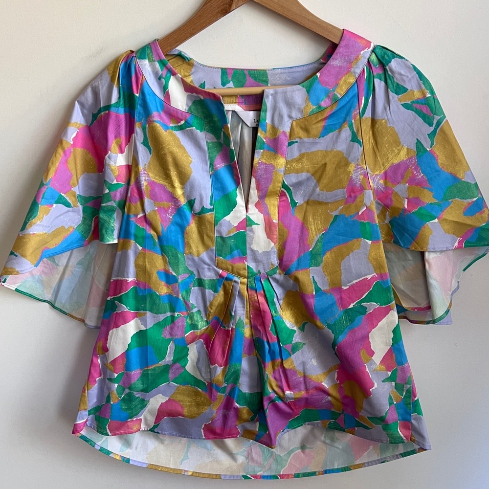 Laroque rainbow print v neck wide sleeve blouse